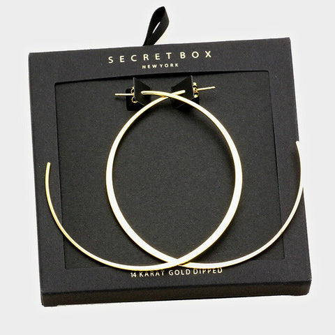 Hoop Earrings Tiny Secret Gift Box 3" Flat Metal Post Back 14K GOLD DIPPED - PalmTreeSky