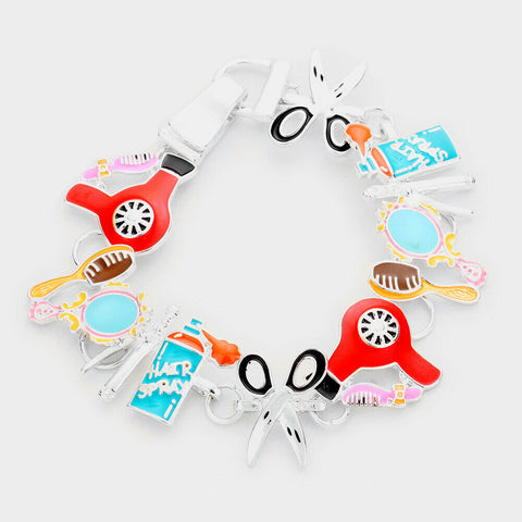 Hair Dresser Bracelet Chain Link Magnetic Clasp Blow Dryer Spray Sissors Mirror - PalmTreeSky