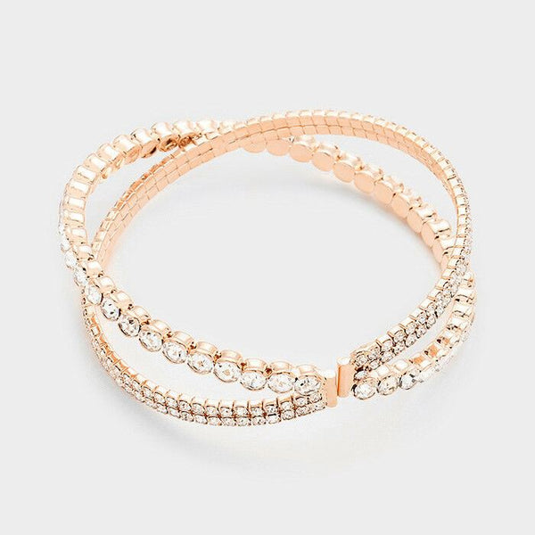 Crisscross Bangle Bracelet Thin Rhinestone Cuff ROSE Celebrity Style Event - PalmTreeSky