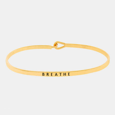 Breathe Bracelet Quote Thin Bangle Delicate Gold Message Gift Namaste Yoga - PalmTreeSky