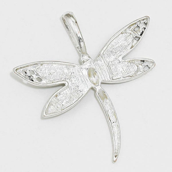 Dragonfly Pendant Earrings SET Abalone Shell SILVER 2.2"L Bird Insect Beach Fly - PalmTreeSky