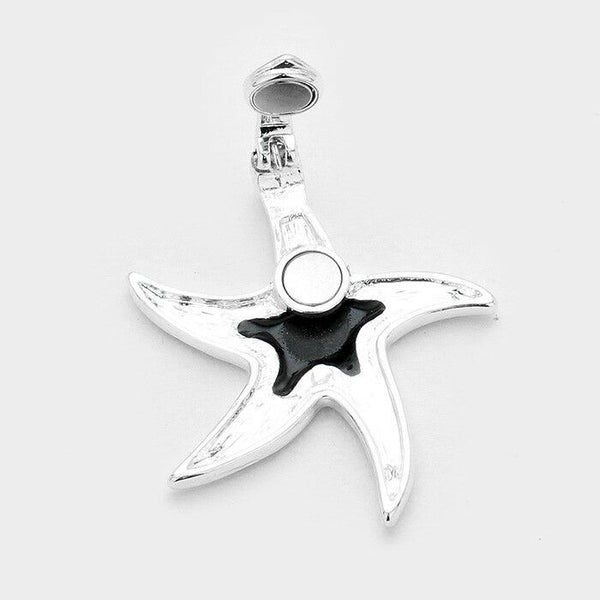 Starfish Pendant Earrings SET Abalone Shell SILVER 2"L Beach Sea Life Magnetic - PalmTreeSky