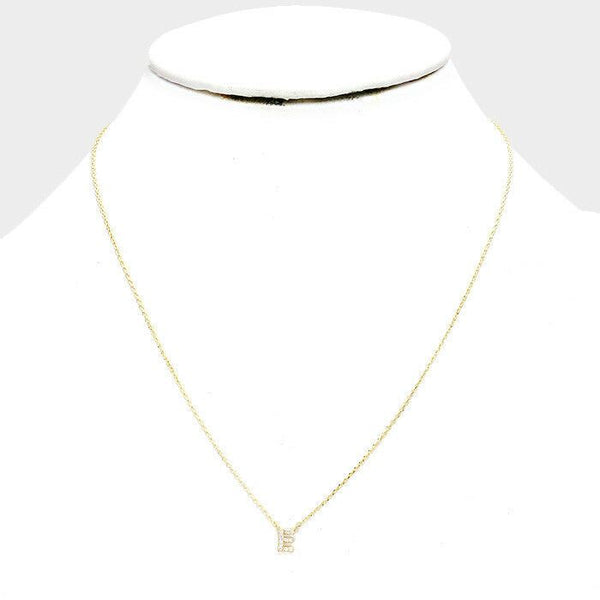 Initial Necklace Tiny CZ Cubic Zirconia .2" Monogram Letter E Rhinestone GOLD - PalmTreeSky