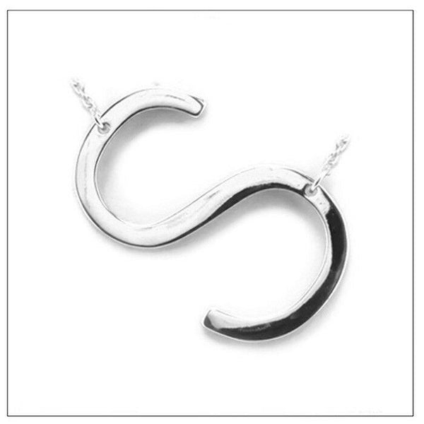 Initial Necklace Side Letter S Thin Large Monogram 1.75" Personalized SILVER - PalmTreeSky
