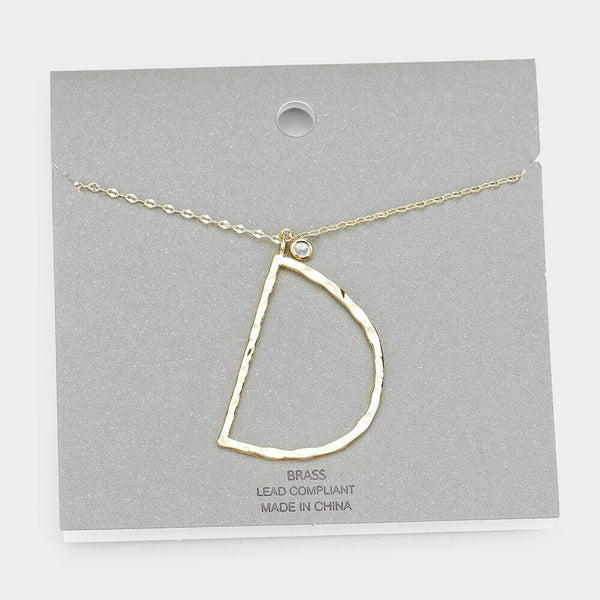 Initial Necklace Monogram Brass Textured Thin Letter Long Chain SILVER GOLD - PalmTreeSky