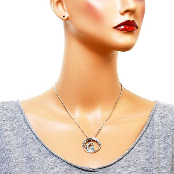 Wave Necklace Swirl Circle Pave Rhinestone Teardrop SILVER TURQ Ocean Surf Sea - PalmTreeSky