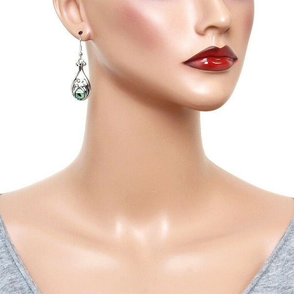 Abalone Shell Earrings Teardrop Metal SILVER Drop Sea Life Beach Jewelry Style44 - PalmTreeSky