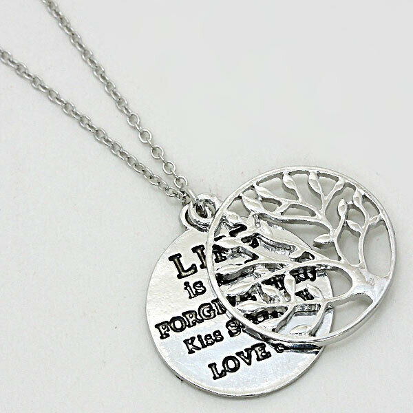 Life Is Short Forgive Quickly Kiss Slowly Love Truly Necklace Tree of Life Charm - PalmTreeSky