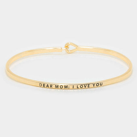 Message Bracelet Dear Mom I Love Inspire Quote Metal Bangle Hook Engraved GOLD - PalmTreeSky