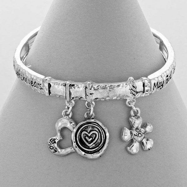Mom's Blessing Bracelet Metal Stretch Bangle Mother Family SILVER Gift Jewelry - PalmTreeSky