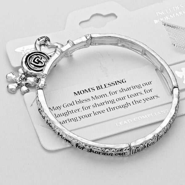 Mom's Blessing Bracelet Metal Stretch Bangle Mother Family SILVER Gift Jewelry - PalmTreeSky