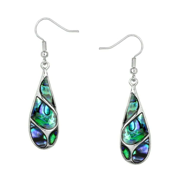 Abalone Shell Earrings Teardrop146 Drop Dangle Filigree Metal Cutout Sea SILVER - PalmTreeSky