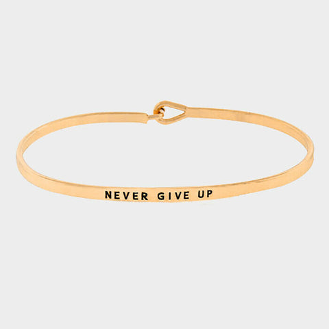 Never Give Up Bracelet Thin Metal Bangle Message Band GOLD Inspirational Jewelry - PalmTreeSky