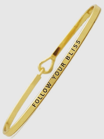 Follow Your Bliss Bracelet Thin Metal Bangle GOLD Inspirational Message Jewelry - PalmTreeSky