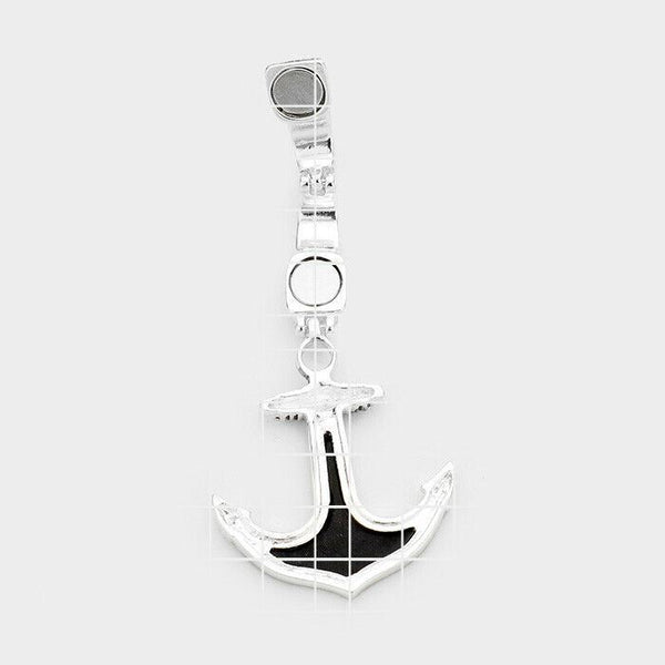 Anchor Pendant SET Necklace Earrings Abalone Shell Metal Nautical Sail SILVER - PalmTreeSky