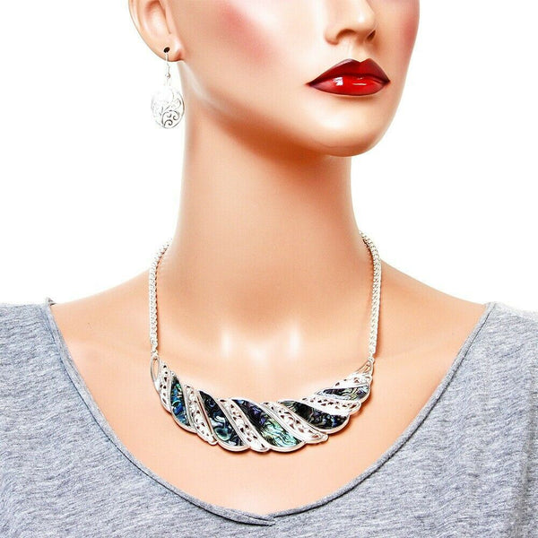 Abalone Shell Necklace Filigree Collar Wave Sea Shell Bars Beach Sand SILVER - PalmTreeSky