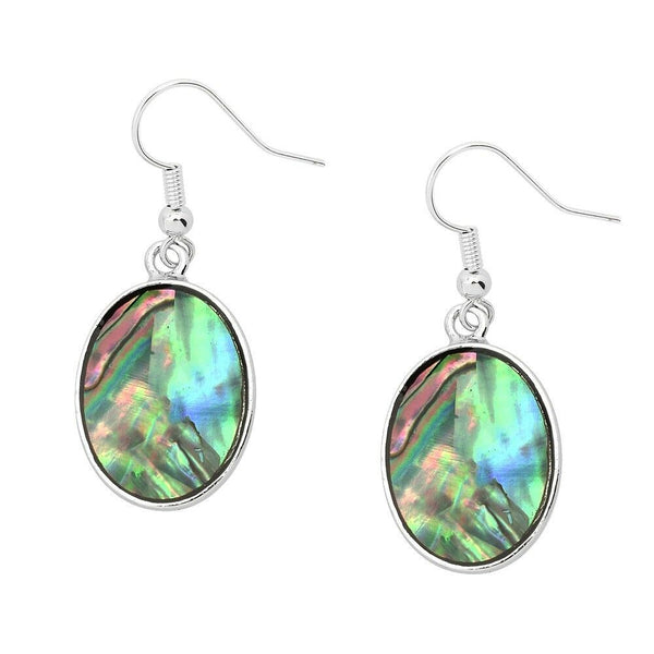 Abalone Shell Earrings Oval Metal SILVER Drop Sea Life Beach Surfer Jewelry - PalmTreeSky