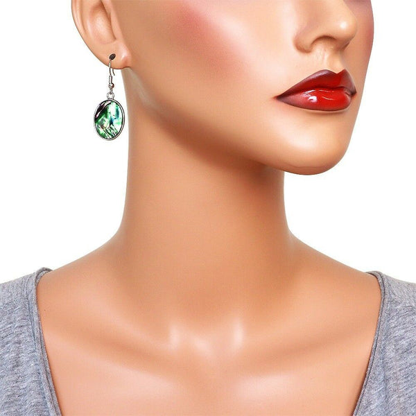 Abalone Shell Earrings Oval Metal SILVER Drop Sea Life Beach Surfer Jewelry - PalmTreeSky