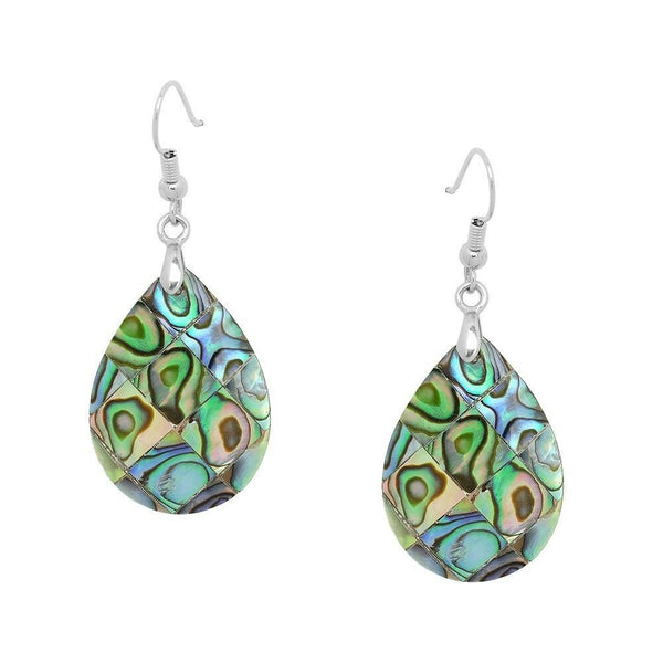 Abalone Shell Earrings Teardrop Square SILVER Drop Sea Life Beach Surfer Jewelry - PalmTreeSky