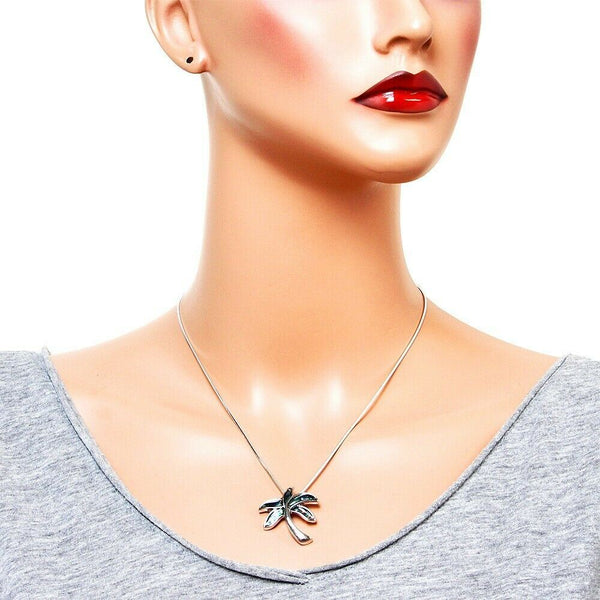 Abalone Shell Necklace Palm Tree Metal Beach Tropical Jewelry Sea Sand Ocean - PalmTreeSky