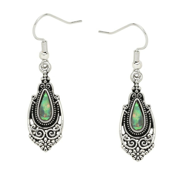 Abalone Shell Earrings Teardrop Floral Metal Filigree SILVER Drop Flower Style39 - PalmTreeSky