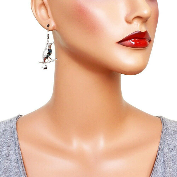 Abalone Shell Earrings Teardrop Metal SILVER Drop Bird Tree Branch Twig Jewelry - PalmTreeSky