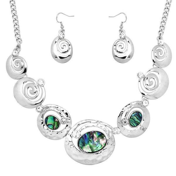 Abalone Shell Necklace SET Metal Swirl Statement Cluster Beach Starfish SILVER - PalmTreeSky