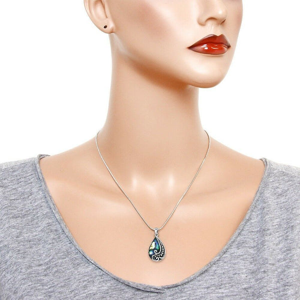 Abalone Shell Necklace Teardrop Metal SILVER Sea Life Beach Jewelry Style37 - PalmTreeSky