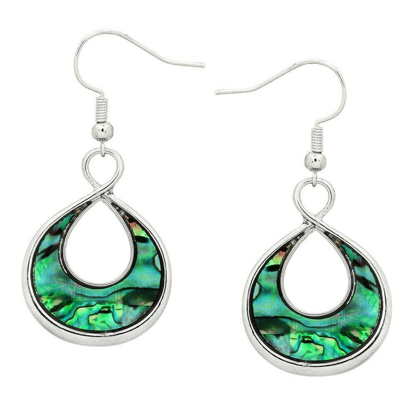 Abalone Shell Earrings Infinity Drop Dangle Filigree Metal Cutout Sea SILVER - PalmTreeSky