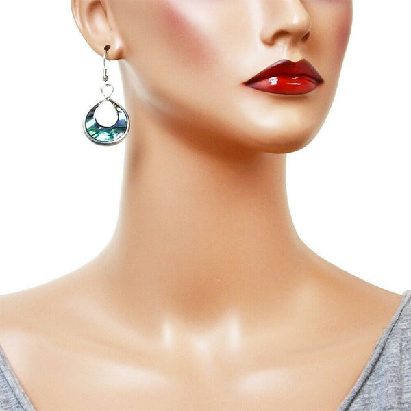 Abalone Shell Earrings Infinity Drop Dangle Filigree Metal Cutout Sea SILVER - PalmTreeSky