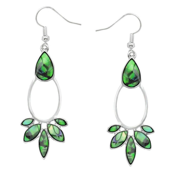 Abalone Shell Earrings Teardrop Open Cutout Plain Metal SILVER Drop Sea Floral - PalmTreeSky