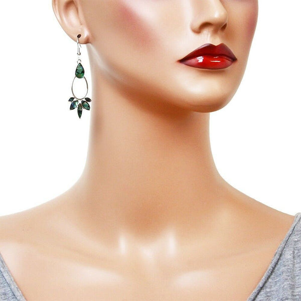 Abalone Shell Earrings Teardrop Open Cutout Plain Metal SILVER Drop Sea Floral - PalmTreeSky
