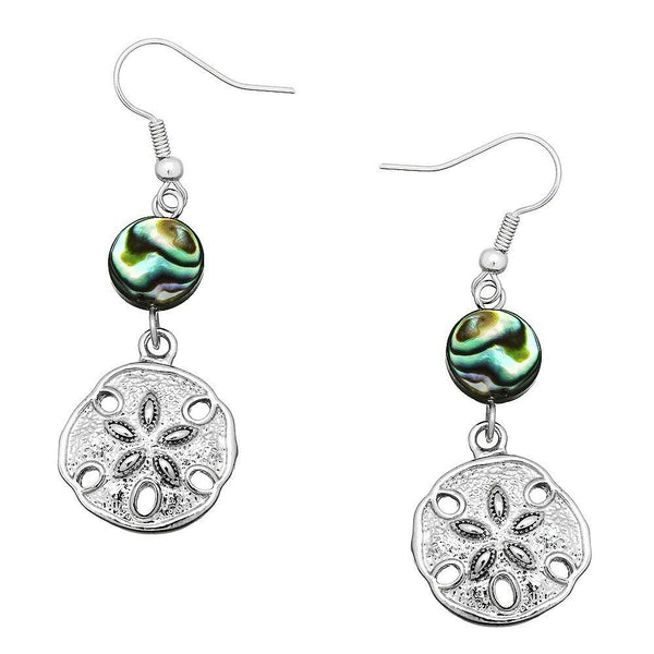 Abalone Shell Earrings Drop Dangle Small Sand Dollar Metal Beach Sea Life Surfer - PalmTreeSky
