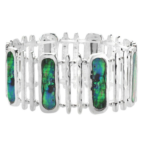 Abalone Shell Bracelet Stretch Rectangle Shape Metal Sealife Starfish 1 1/8"Wide - PalmTreeSky