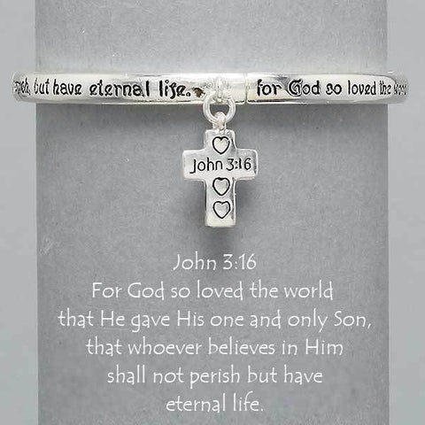 John 3:16 Bracelet Loved the World Cross SILVER Inspirational Bible Verse Faith - PalmTreeSky