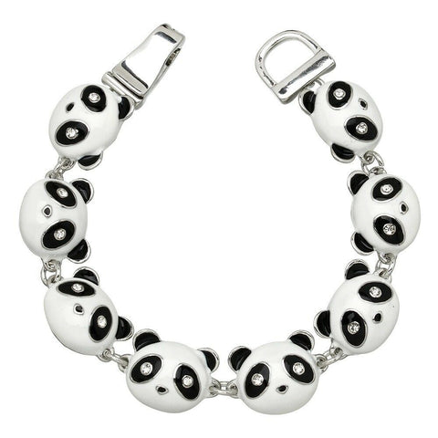 Panda Bracelet Magnetic Closure Bear Face Animal Bamboo Tree Metal BLACK WHITE - PalmTreeSky