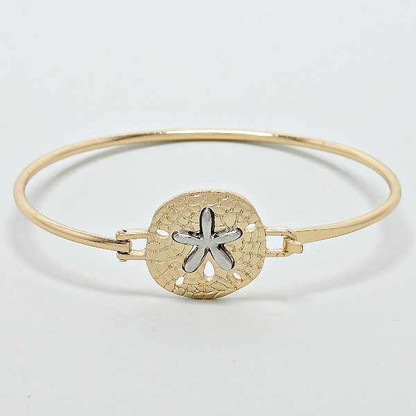 Sand Dollar Bangle Bracelet GOLD Clasp Sealife Beach Starfish Ocean Surf Jewelry - PalmTreeSky