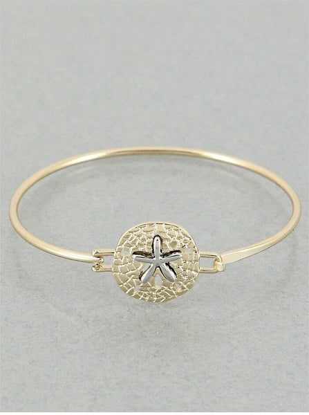 Sand Dollar Bangle Bracelet GOLD Clasp Sealife Beach Starfish Ocean Surf Jewelry - PalmTreeSky