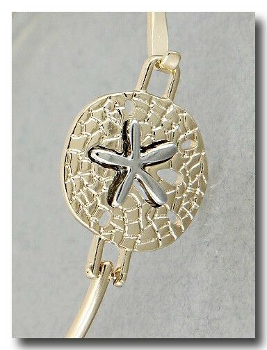 Sand Dollar Bangle Bracelet GOLD Clasp Sealife Beach Starfish Ocean Surf Jewelry - PalmTreeSky
