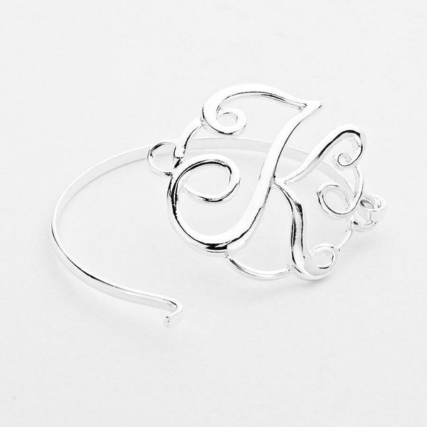 Monogram Bracelet Hinge Bangle Initial Curlique Script Letters 1.75" SILVER GOLD - PalmTreeSky