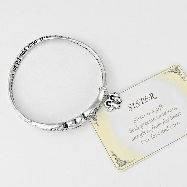 Sister Bracelet Heart Angel Wings SILVER Love Care Inspirational Message Friend - PalmTreeSky