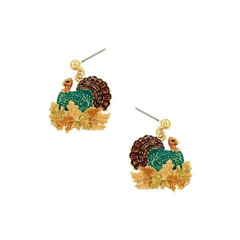 Turkey Earrings Drop Dangle Pave Rhinestone Thanksgiving Holiday Jewelry GOLD - PalmTreeSky