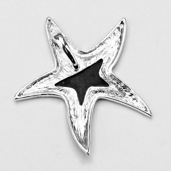 Starfish Pendant Earrings Solid Metal SILVER BLACK Abalone Shell SeaLife Jewelry - PalmTreeSky
