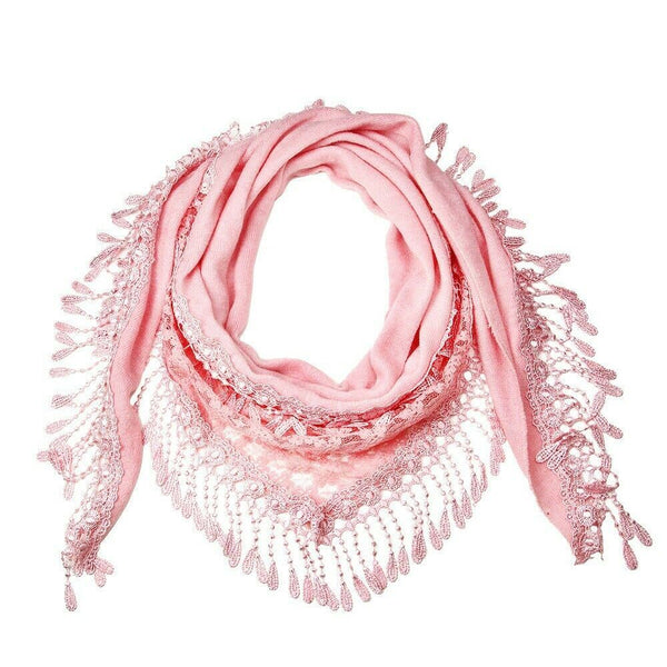 Spring Scarf Summer Lightweight Lace Solid Tassel Fringe Wrap Around Shawl PINK - PalmTreeSky