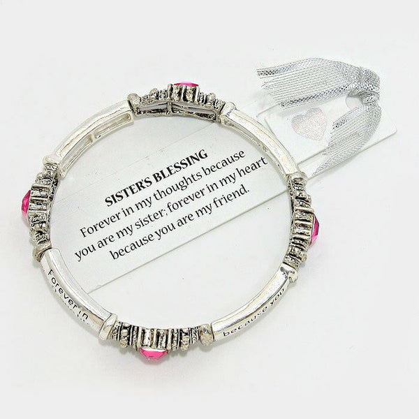 Sisters Blessing Bracelet Stretch My Friend SILVER PINK Faith Quote Jewelry - PalmTreeSky
