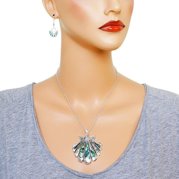 Sea Shell Necklace Pendant Set Abalone Shell SILVER Scallop Clam Cowrie Sand - PalmTreeSky