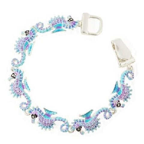 Sea Horse Bracelet Chain Link Magnetic Closure Enamel SILVER Turtle Surf Jewelry - PalmTreeSky