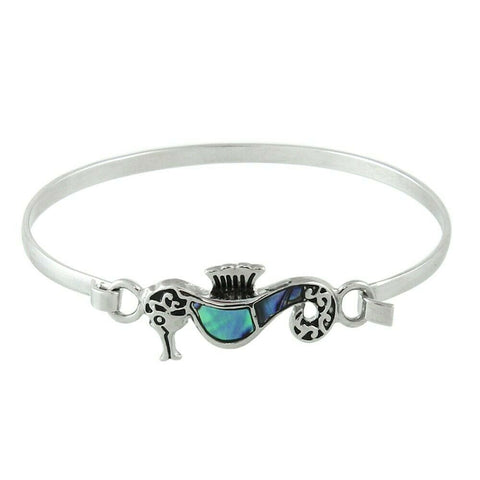 Sea Horse Bracelet Hook Bangle Sea Life Seahorse Beach Surf SILVER ABALONE SHELL - PalmTreeSky