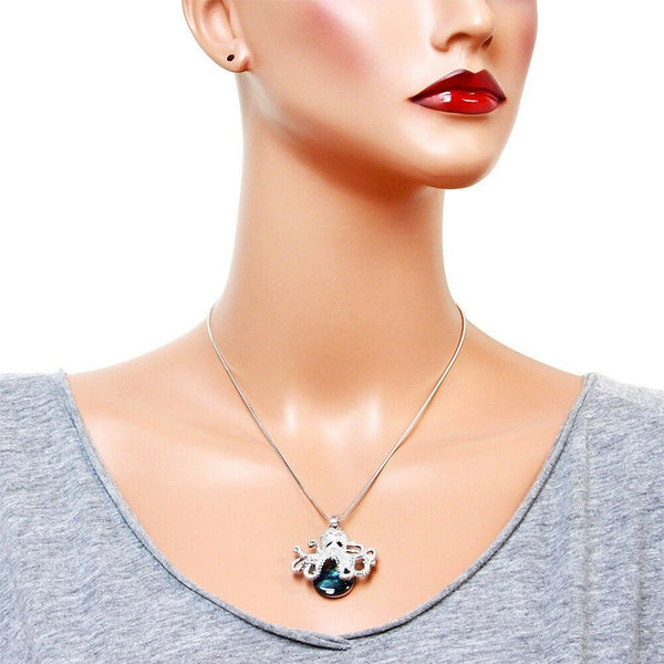 Octopus Necklace Metal Pendant Abalone Shell Silver Beach Surfer Sea Life Small - PalmTreeSky