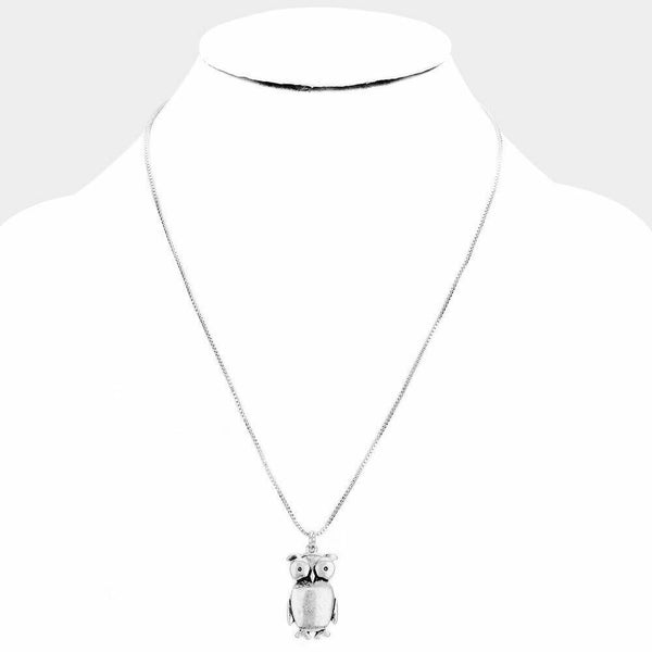 Owl Necklace 1.2" Cutout Pendant Animal Eyes Wisdom Night Bird Jewelry SILVER - PalmTreeSky